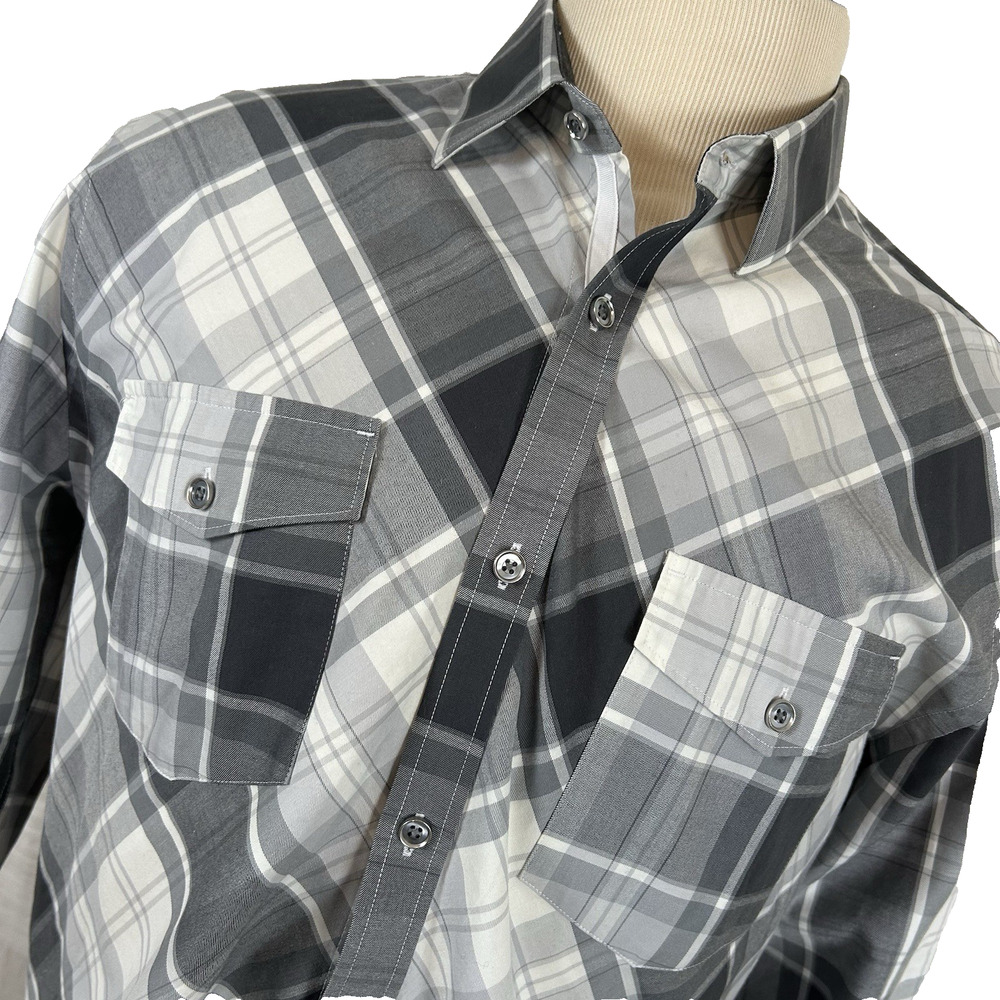 EXPRESS Men's Sz XL‎ 17-17.5 Plaid Long Sleeve Button Up Shirt Fitted Gray White